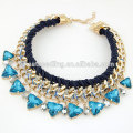 Wedding Gift Jewelry Blue Gemstone Water Drop Glass Alloy Chunky Collar Crystal Necklace